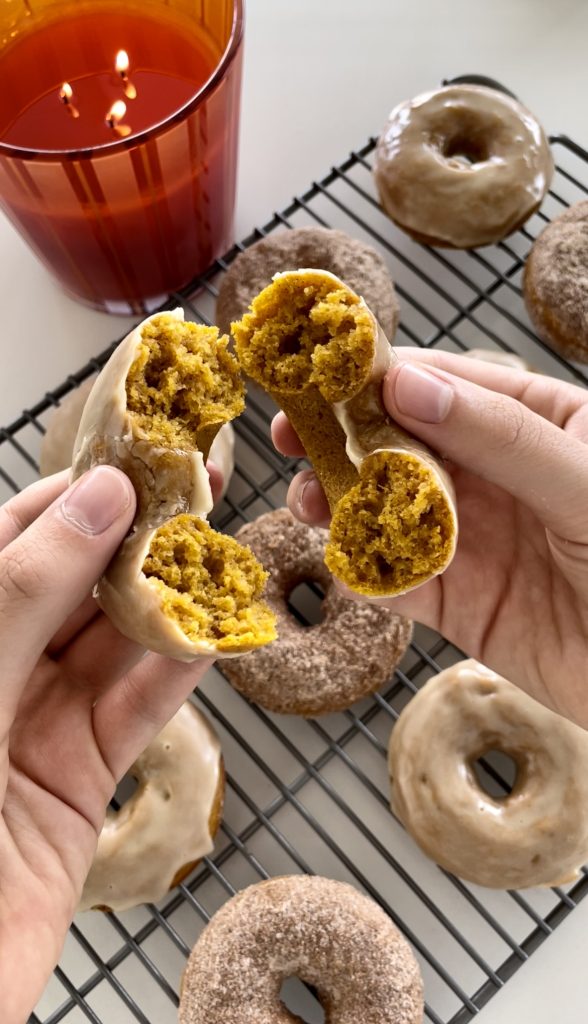 The inside of this cake-like pumpkin donut.