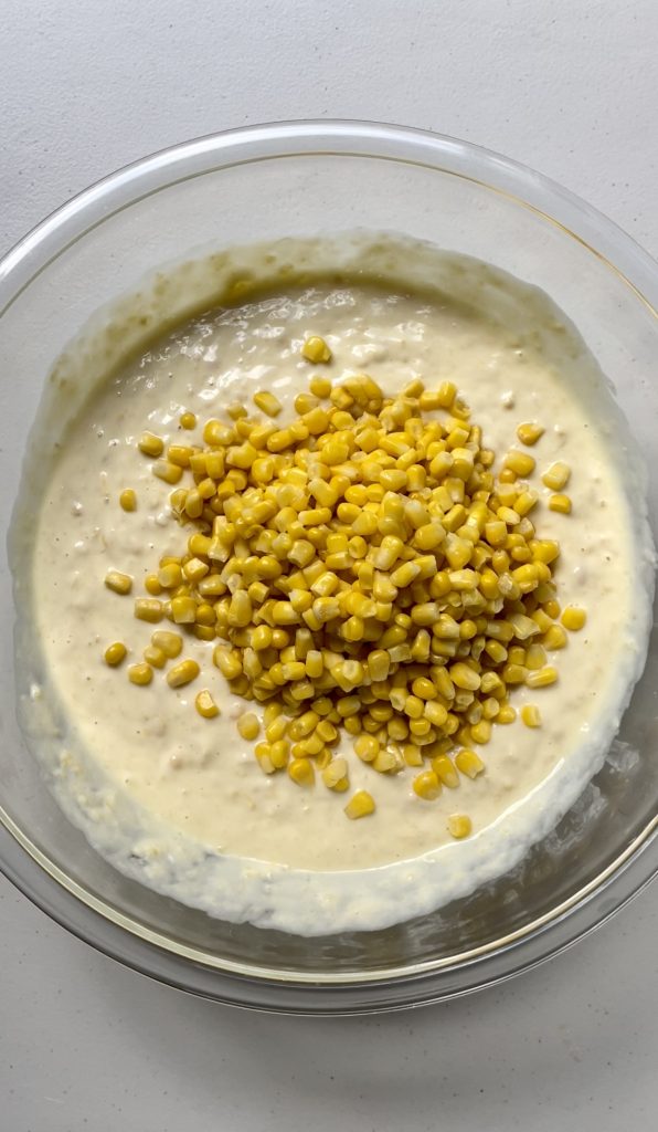 Folding whole corn kernels into the soufflé mixture is what this makes. corn soufflé full of corn flavor!