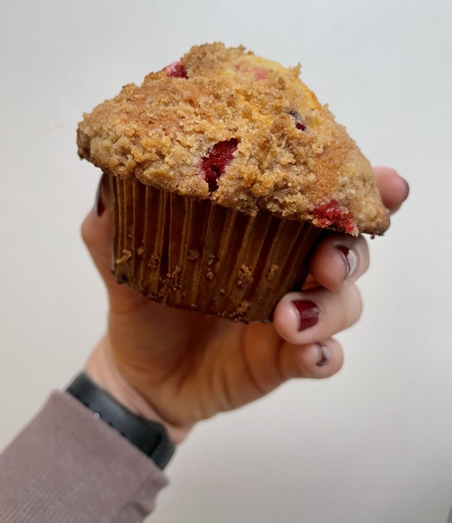 Once baked, cranberry orange muffins can be enjoyed right away!