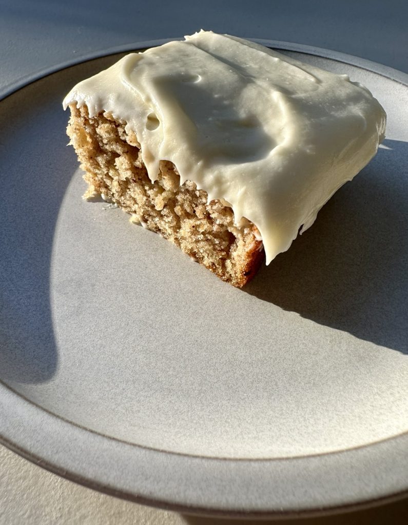 Making banana cake with cream cheese frosting is addictive and a great way to use up those ripe bananas sitting on your counter!