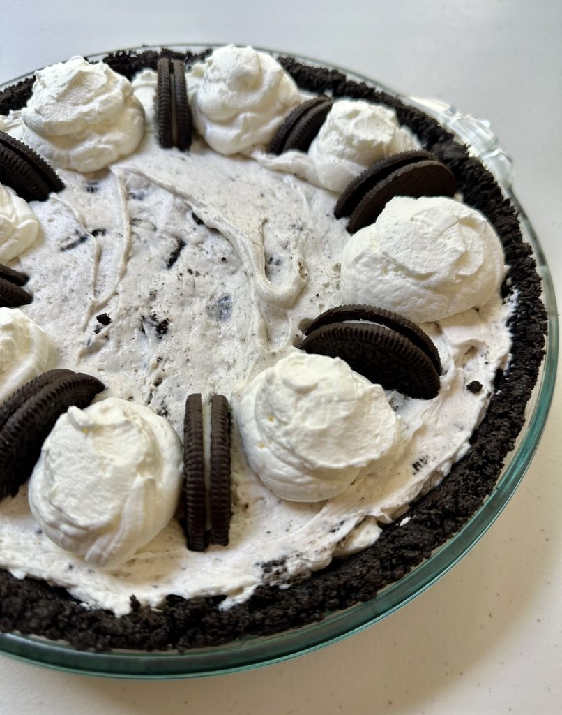 Decorating this no bake Oreo pie is completely optional, but highly recommended! It'll still be delicious either way!