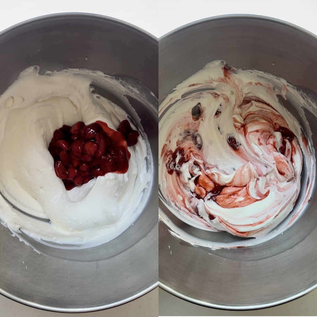 I like reserving a little strawberry sauce tot fold into the whipped topping for a marbled look. 