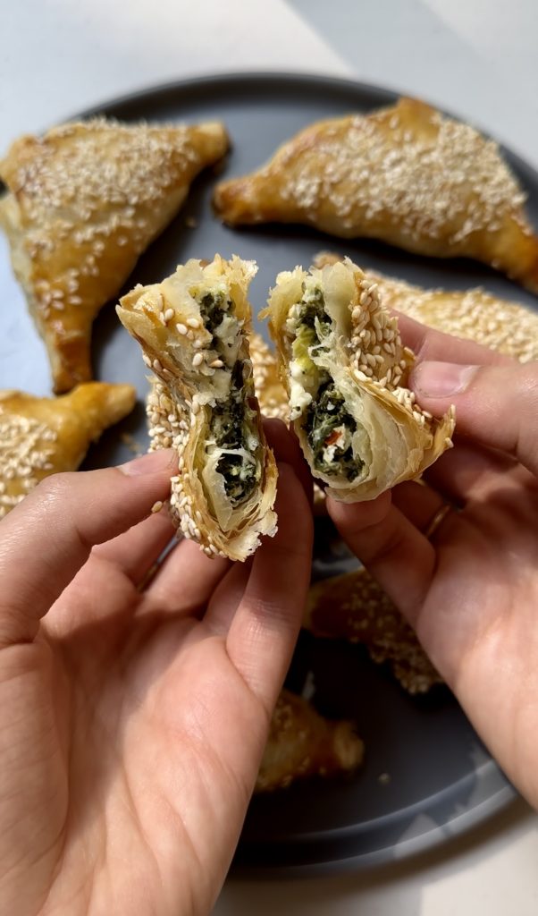 If you like spanakopita, you'll love these spinach and feta turnovers. They're similar in flavor and a little easier to make! 