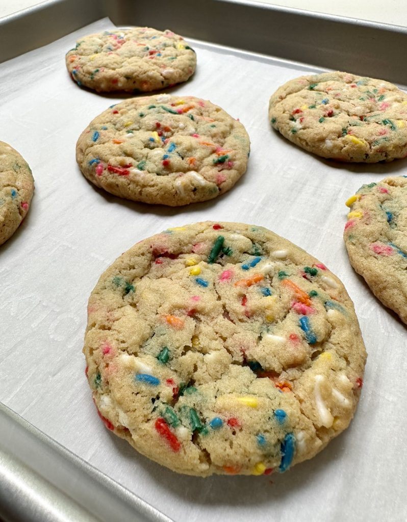 You'll know your sprinkle cookies are done when their lightly golden the edges. I like to let mine cool on the baking sheets to finish the baking process.