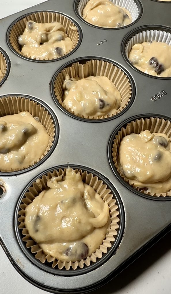 I highly recommend using cupcake liners in your muffin tin before adding the batter to prevent your muffins from sticking.