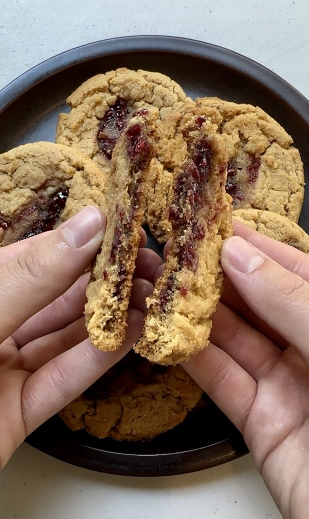 Peanut butter and jelly cookies last for 4-5 days when stored at room temperature and even longer in the fridge! Make them early in the week and you'll have soft and chewy cookies to enjoy all week long!