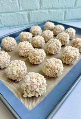 caramel marshmallow rice krispie balls