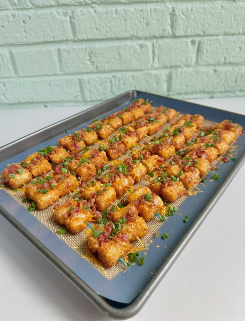 loaded tater tot skewers